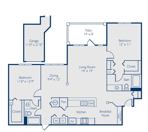 A blueprint of a house layout with labeled rooms and dimensions.
